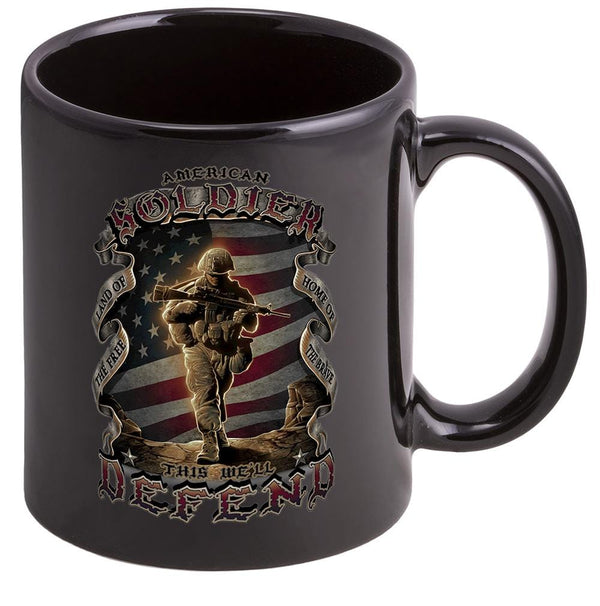 Patriotic Military American Soldier Stoneware Black Coffee Mug Gift Se