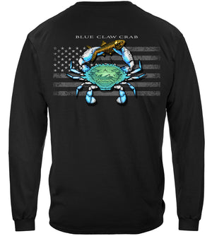 More Picture, Fishing Black Flag Patriotic Blue Crab Premium Long Sleeves
