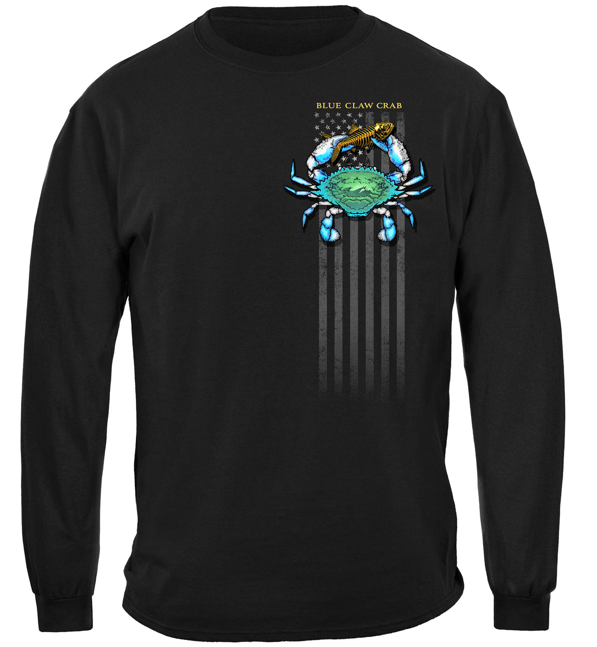 Fishing Black Flag Patriotic Blue Crab Premium Long Sleeves - front