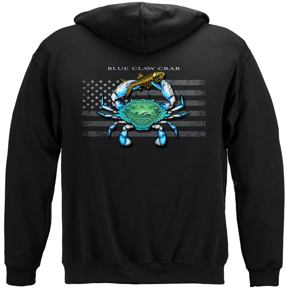 Fishing Black Flag Patriotic Blue Crab Premium Hooded Sweat Shirt - back