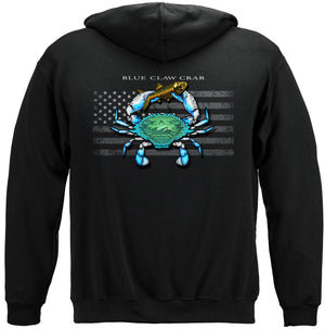 More Picture, Fishing Black Flag Patriotic Blue Crab Premium Hooded Sweat Shirt
