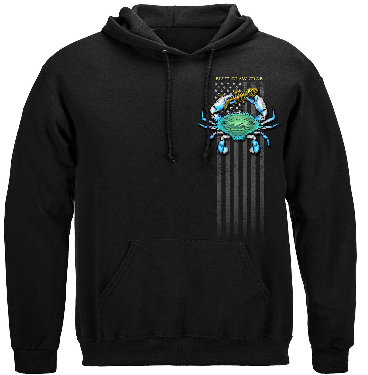 Fishing Black Flag Patriotic Blue Crab Premium Hooded Sweat Shirt - front