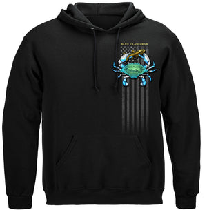More Picture, Fishing Black Flag Patriotic Blue Crab Premium Hooded Sweat Shirt