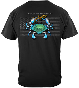 More Picture, Fishing Black Flag Patriotic Blue Crab Premium T-Shirt