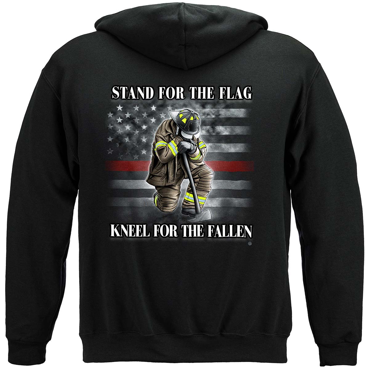 Firefighter I Stand for the Flag kneel for the fallen Premium Hooded Sweat Shirt - back