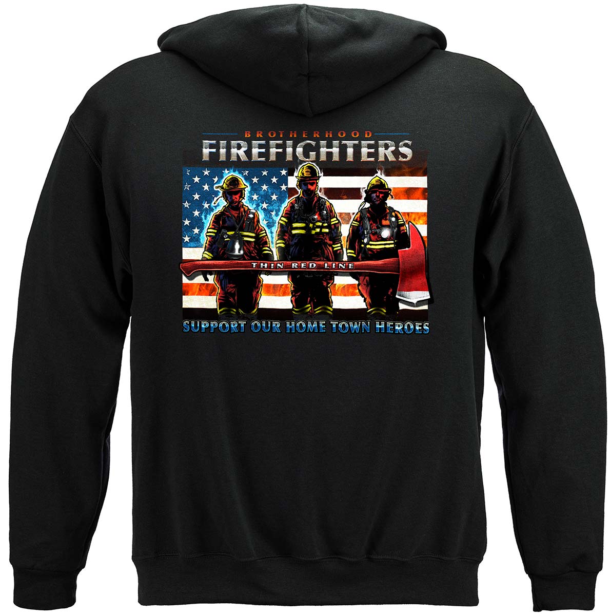 Firefighter Thin Red Line flag Patriotic Premium Hooded Sweat Shirt - back