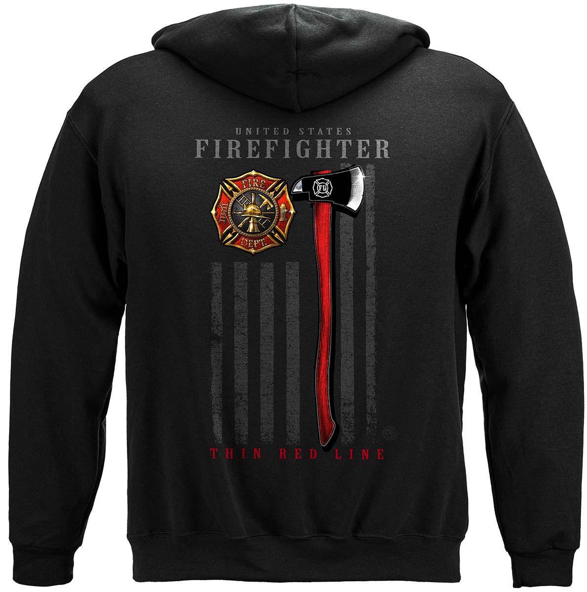 Firefighter Patriotic Flag Axe Premium Hooded Sweat Shirt - back