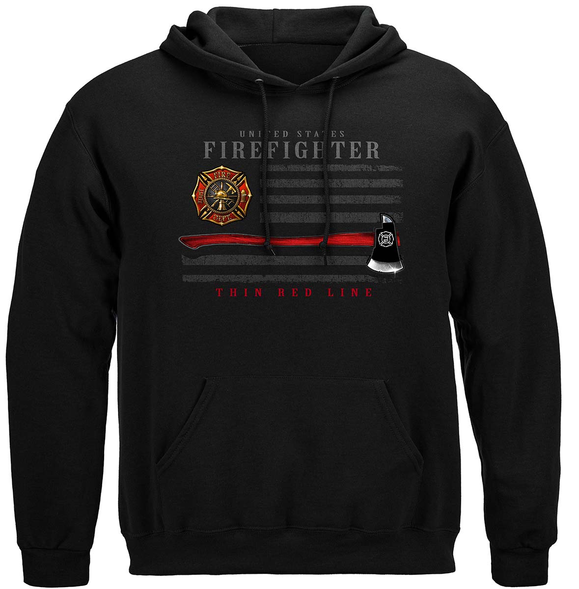 Firefighter Patriotic Flag Axe Premium Hooded Sweat Shirt - front
