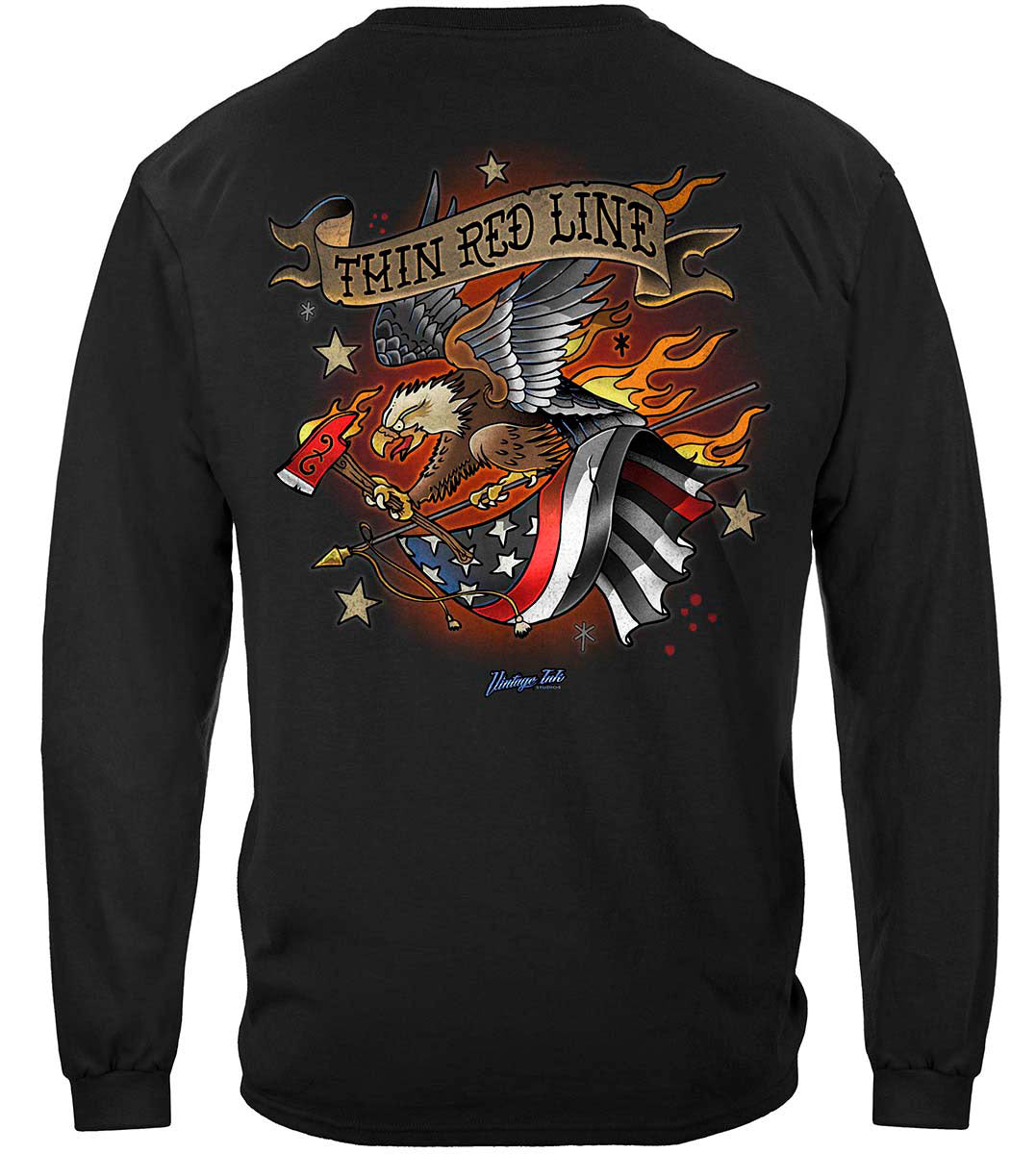 Firefighter Tattoo Fire Dept Thin Red Line Premium Long Sleeves - back