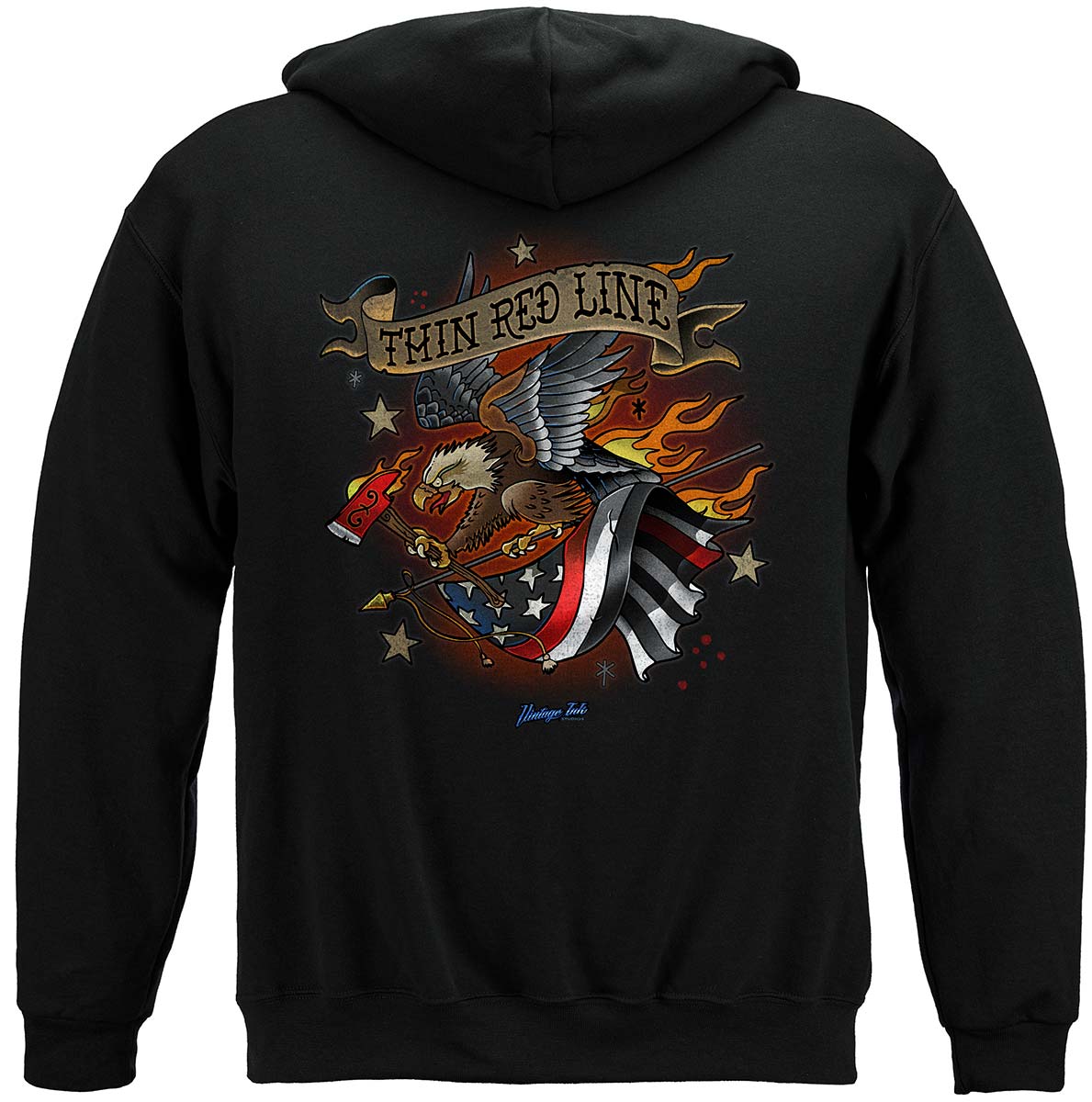 Firefighter Tattoo Fire Dept Thin Red Line Premium Hooded Sweat Shirt - back