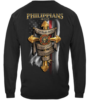 More Picture, Firefighter Bible Verse Philipians 4: 13 I Can Do all things Thru Christ Premium Long Sleeves