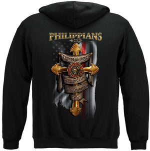 More Picture, Firefighter Bible Verse Philipians 4: 13 I Can Do all things Thru Christ Premium Hooded Sweat Shirt