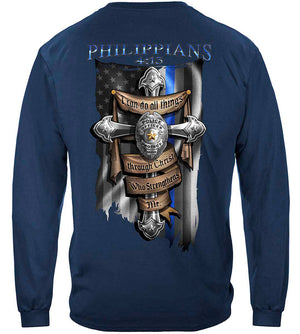 More Picture, Law enforcement Bible Verse Philipians 4: 13 I Can Do all things Blue live mater thin blue line back the blue Premium Long Sleeves