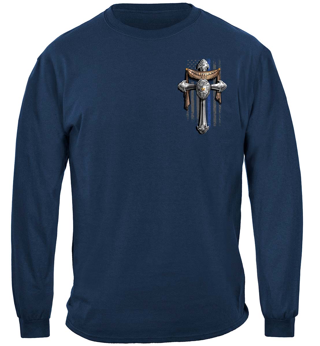 Law enforcement Bible Verse Philipians 4: 13 I Can Do all things Blue live mater thin blue line back the blue Premium Long Sleeves - front