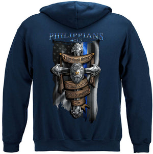 More Picture, Law enforcement Bible Verse Philipians 4: 13 I Can Do all things Blue live mater thin blue line back the blue Premium Hooded Sweat Shirt