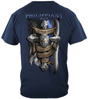 More Picture, Law enforcement Bible Verse Philipians 4: 13 I Can Do all things Blue live mater thin blue line back the blue Premium T-Shirt