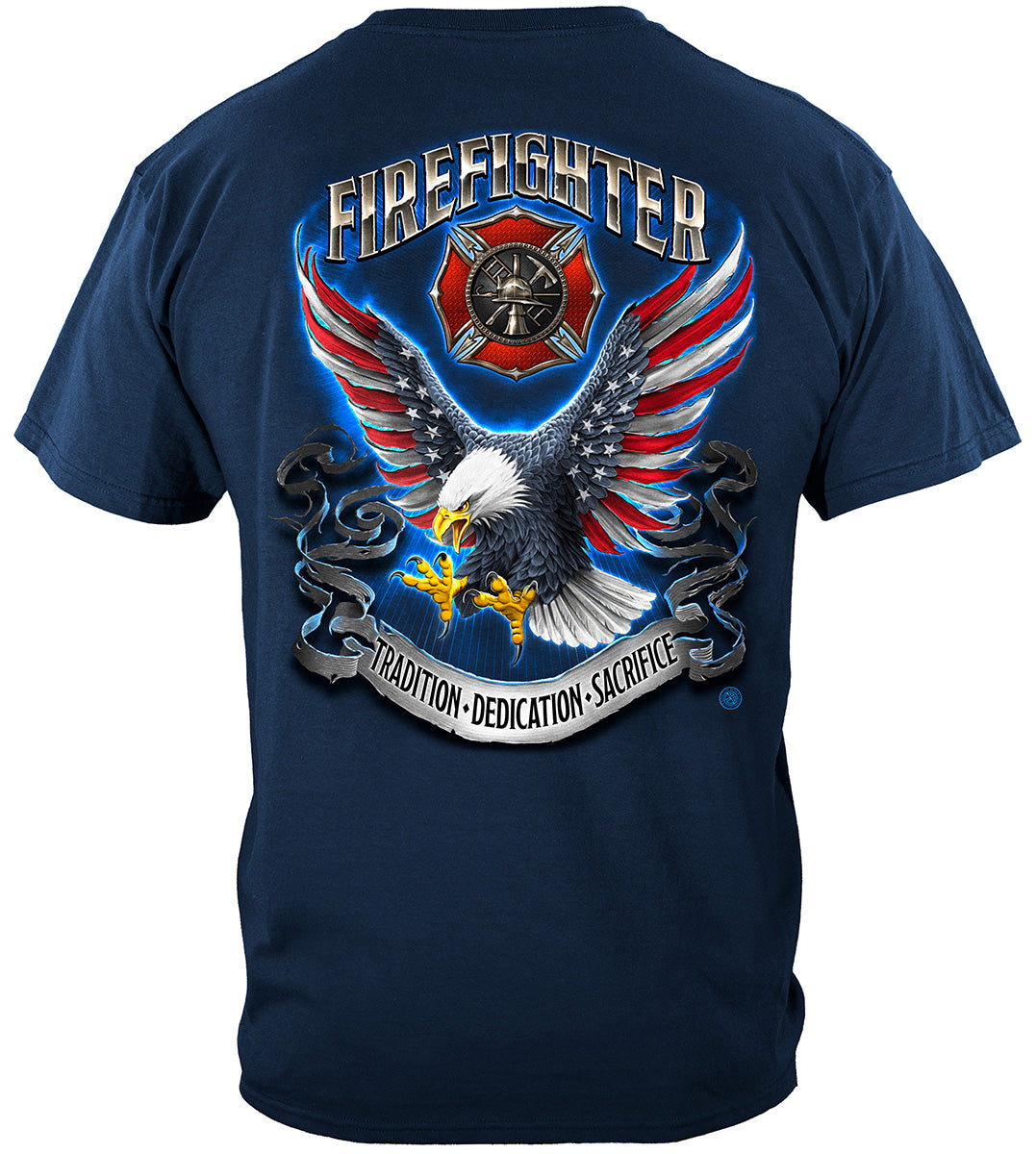 FireFighter Eagle Full American Flag Bald Eagle Feather EGA Premium T-Shirt - back