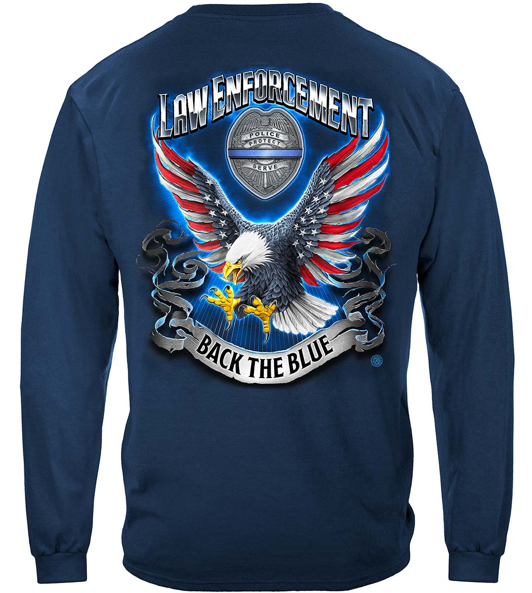 Law Enforcement Eagle Full American Flag Bald Eagle Feather EGA Premium Long Sleeves - back
