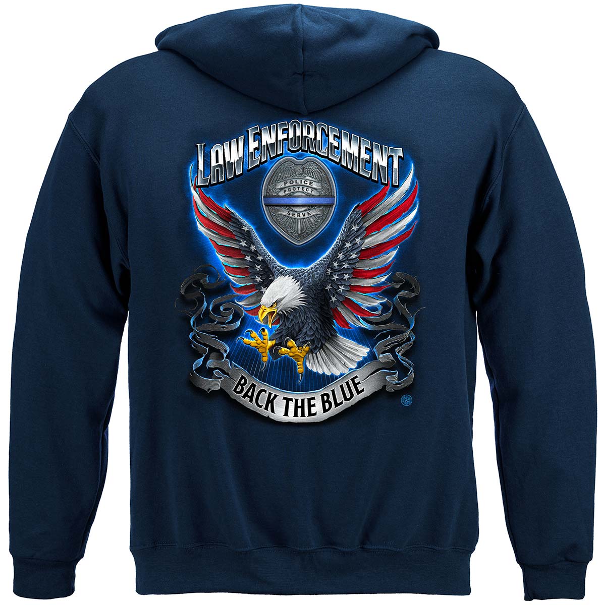 Law Enforcement Eagle Full American Flag Bald Eagle Feather EGA Premium Hooded Sweat Shirt - back