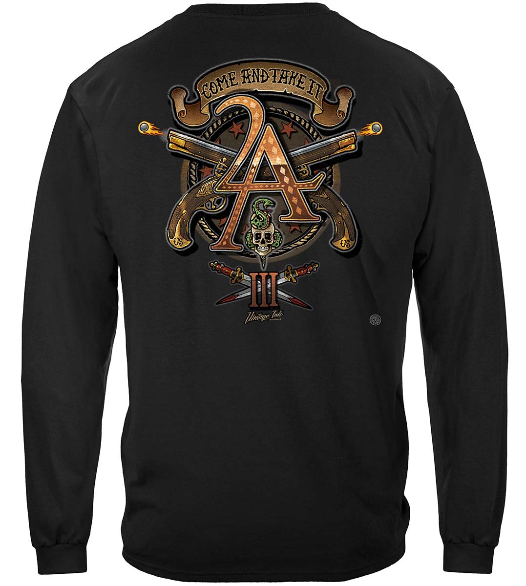 2nd Amendment Come and Take it 3 percenter 2A Vintage Tattoo Three Percenters 3%ers and III%ers Premium Long Sleeves - back