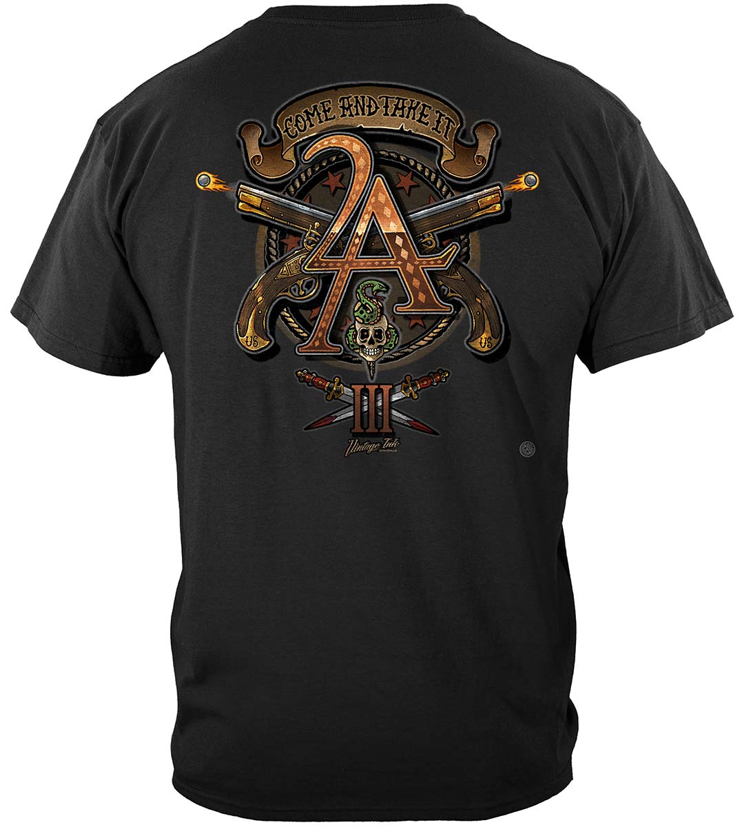 2nd Amendment Come and Take it 3 percenter 2A Vintage Tattoo Three Percenters 3%ers and III%ers Premium T-Shirt - back