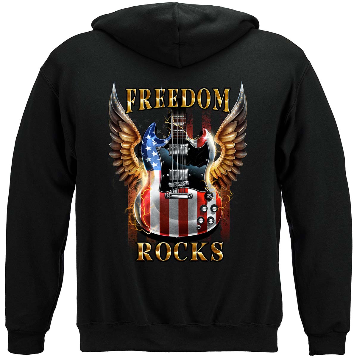 Music Guitar Freedom Rocks Premium Hooded Sweat Shirt - back