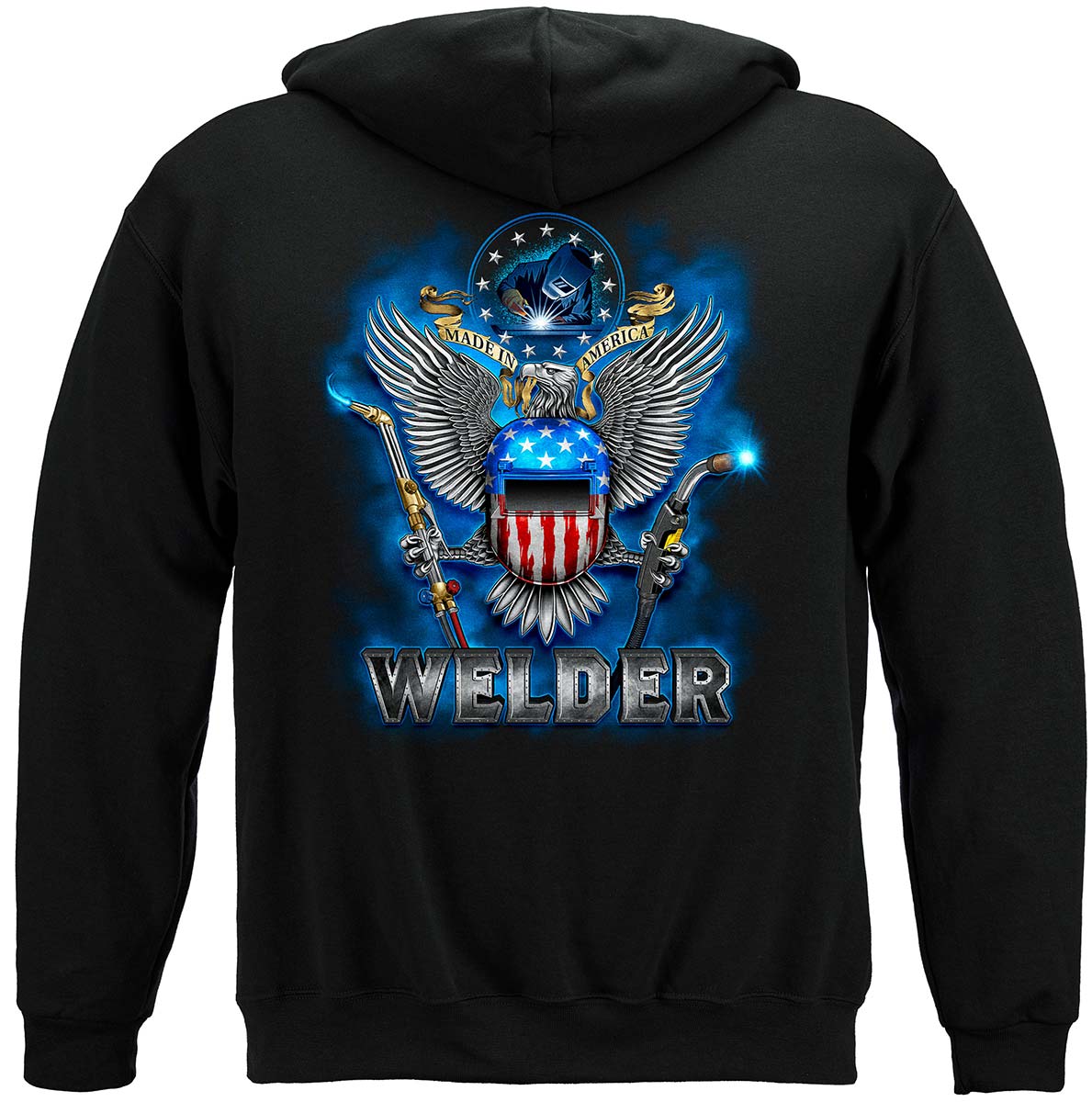 Worker Made In American Welder Premium Hooded Sweat Shirt - back