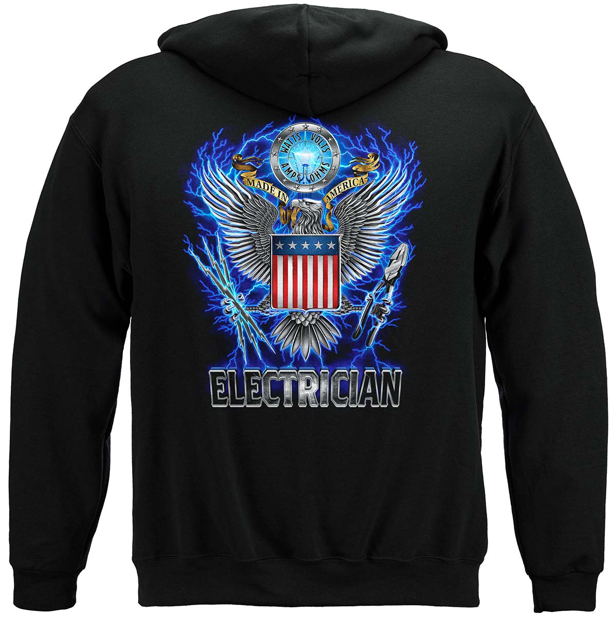 Worker Made In American Electrician Premium Hooded Sweat Shirt - back