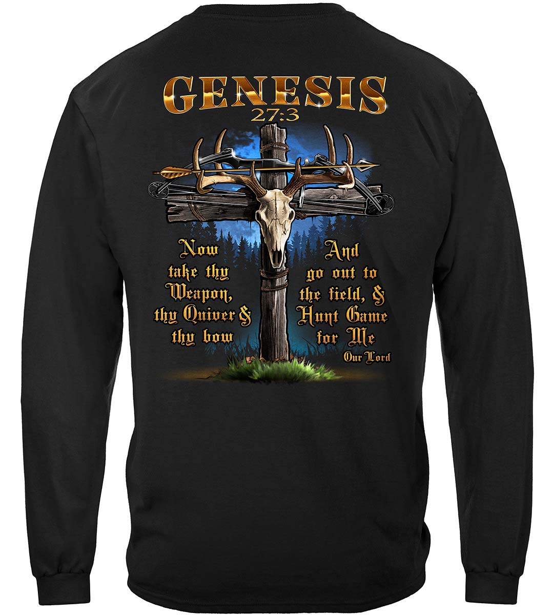 Hunting Genesis 27:3 Bible Quote Premium Long Sleeves - back