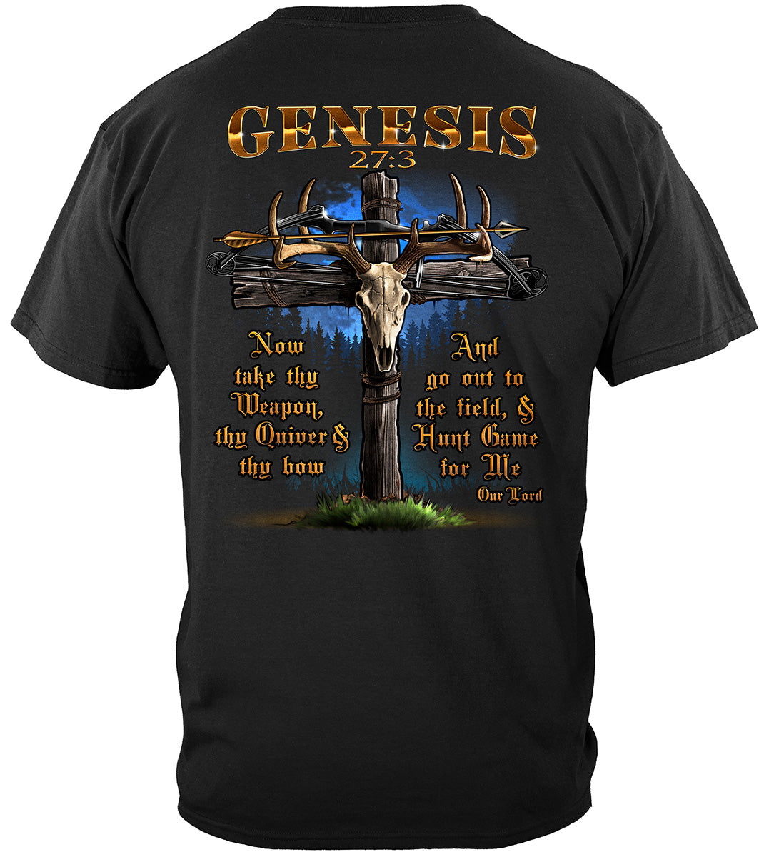 Hunting Genesis 27:3 Bible Quote Premium T-Shirt - back