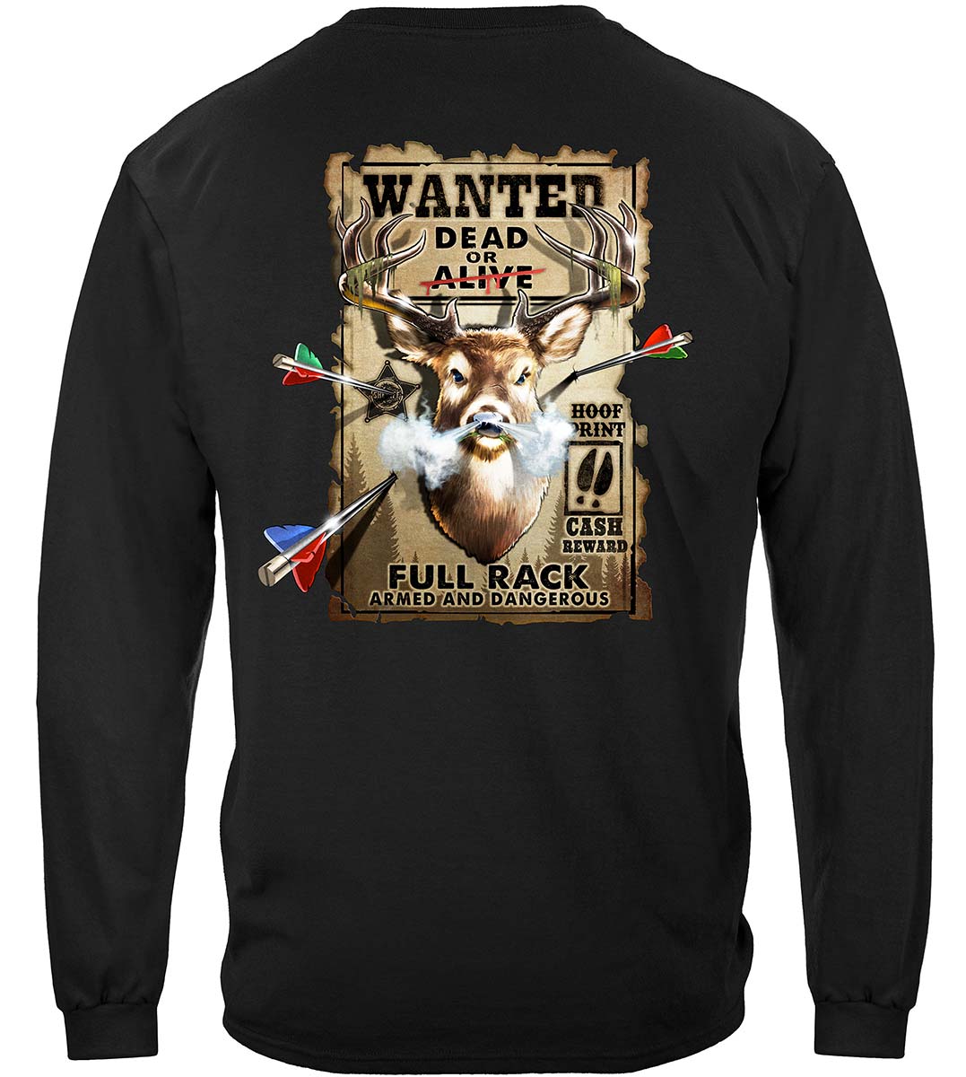 Hunting Wanted Dead Or Alive full Rack Bow and Gun Club Premium Long Sleeves - back