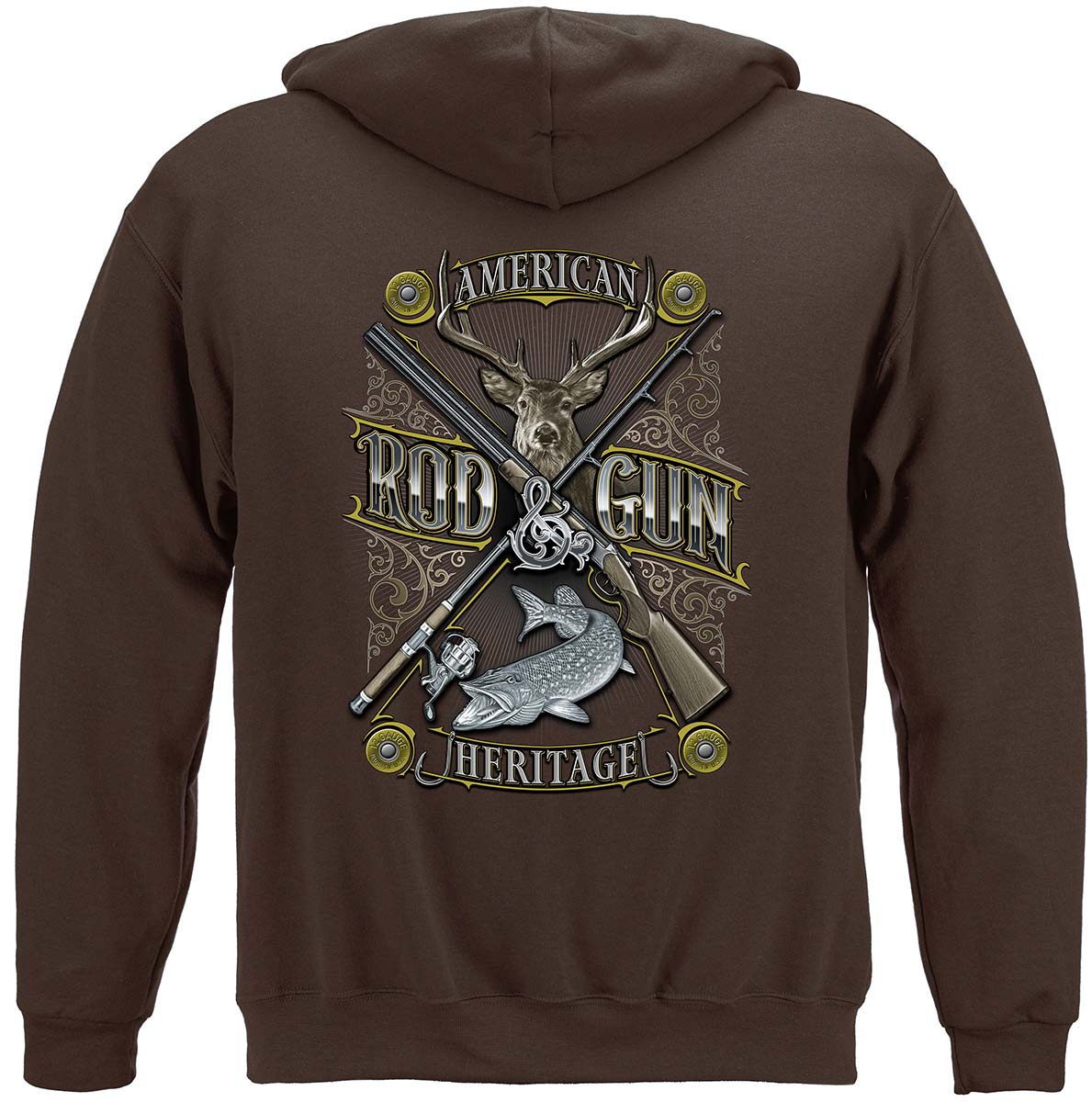 Hunting Rod and Gun American Heritage Premium Hooded Sweat Shirt - BROWN - back