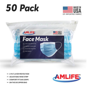 More Picture, Amlife 50 Pack Face Mask Blue Made in USA Imported Fabric