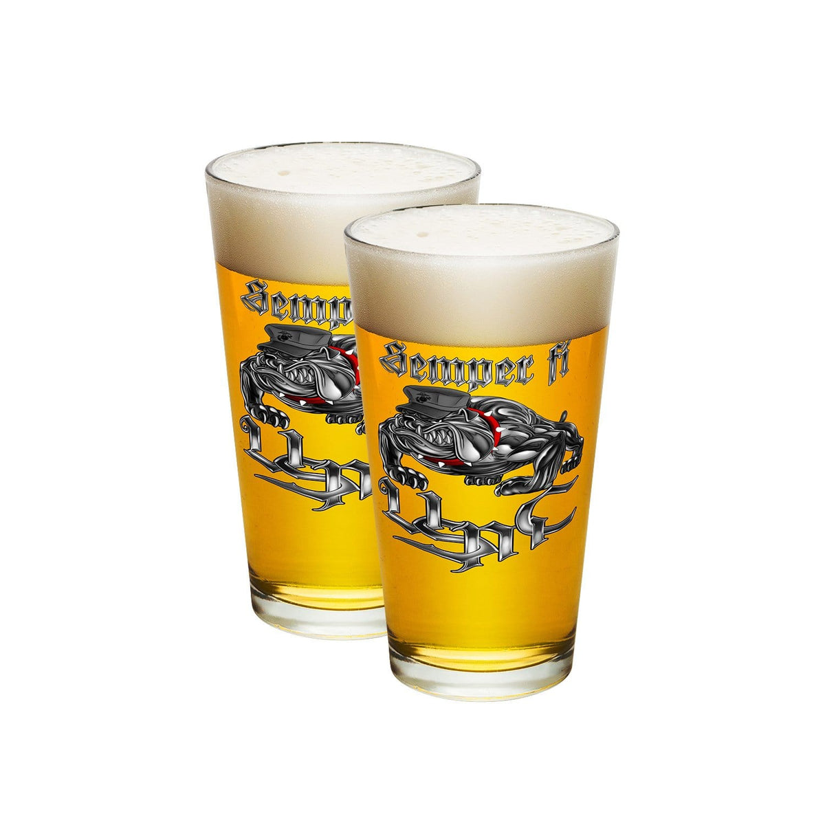 Semper Fi Chrome Dog Marine Corps Pint Glass