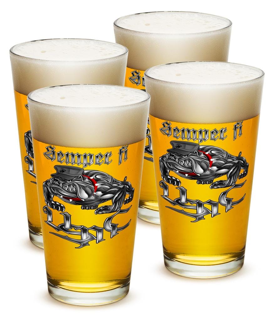 Sempri Fi Chrome Dog Marine Corps 16oz Pint Glass Set