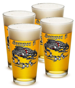 More Picture, Semper Fi Chrome Dog Marine Corps 16oz Pint Glass Set
