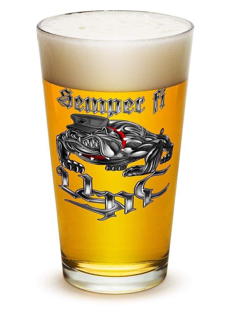 Sempri Fi Chrome Dog Marine Corps 16oz Pint Glass Set