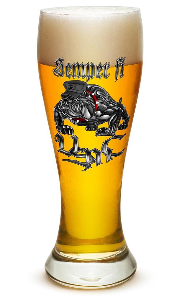 Sempri Fi Chrome Dog Marine Corps 23oz Pilsner Glass Set