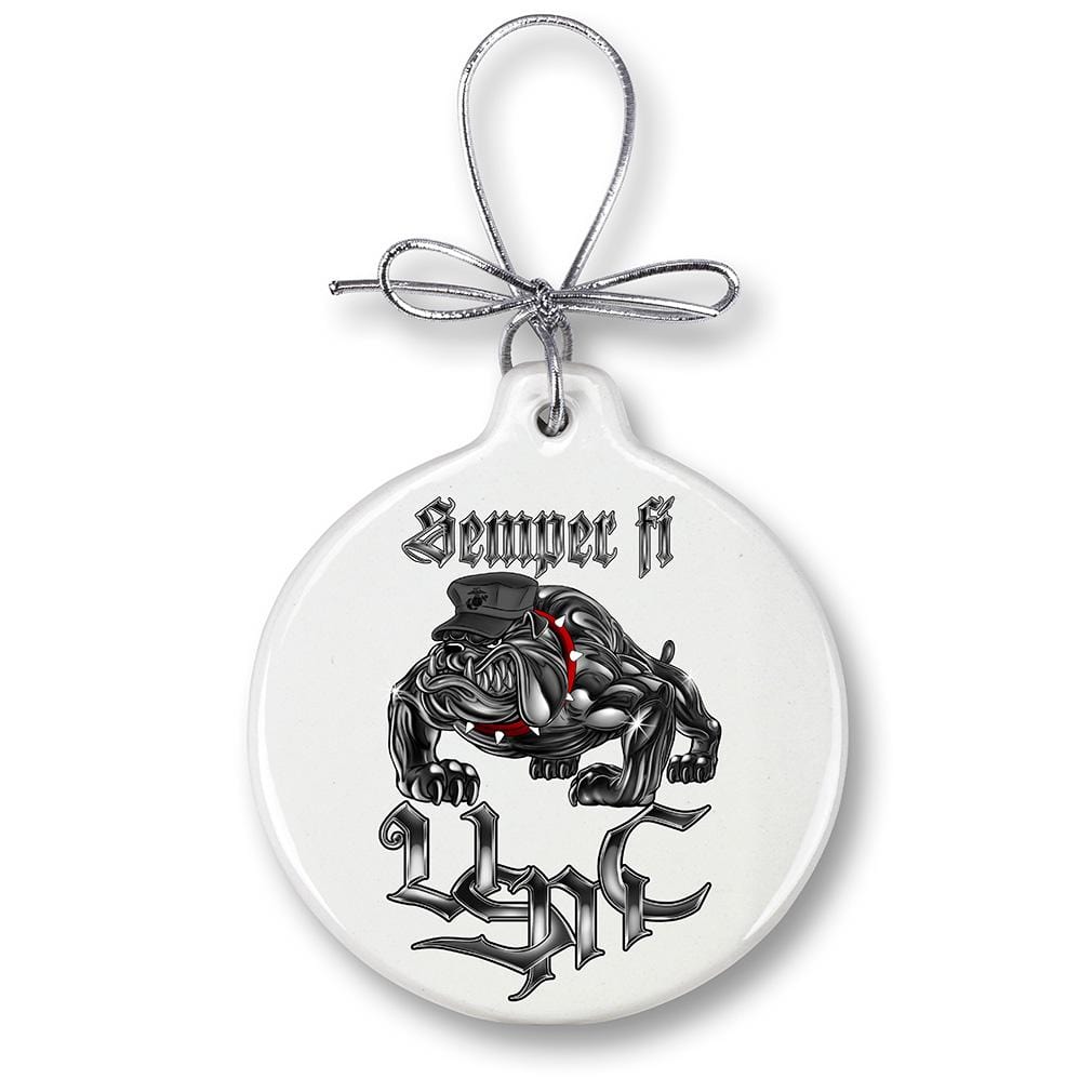 USMC Marine Corps Sempri Fi Chrome Dog Christmas Tree Ornaments