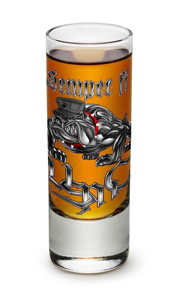 USMC Semper Fi Chrome Dog Marine Corps 2oz Shooter Shot Glass Set