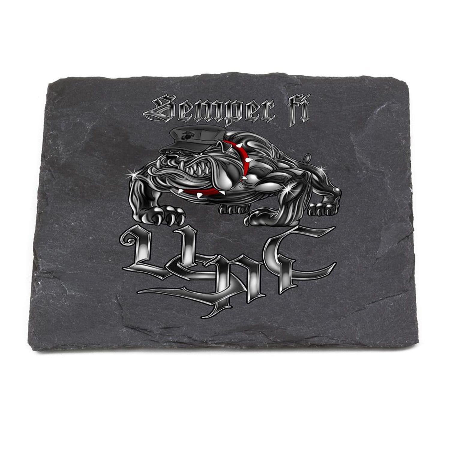 Semper Fi Chrome Dog Marine Corps Coaster Black
