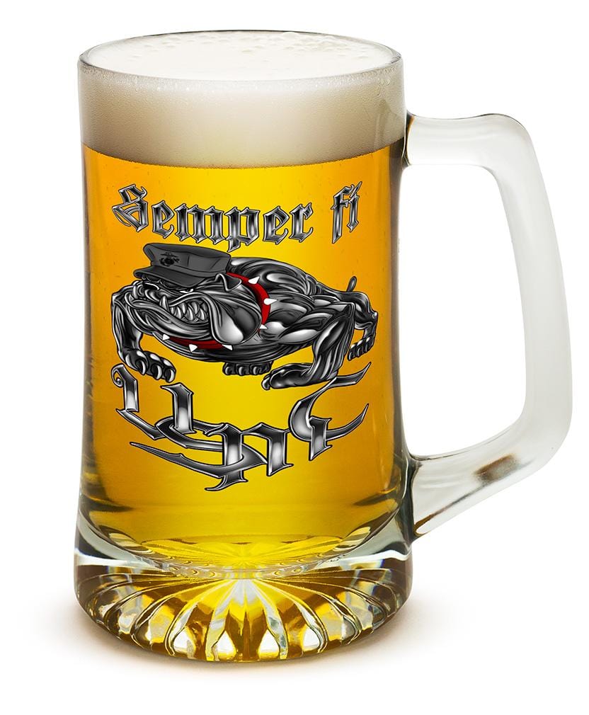 USMC Semper Fi Chrome Dog Marine Corps 25oz Tankard Glass Set