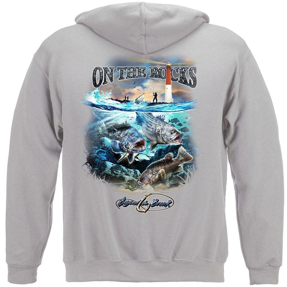 On the Rocks Striped Bass Sea Bass Black Fish Premium Hooded Sweat Shirt