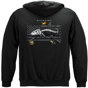 More Picture, Black Flag Patriotic Bone Fish Premium Hooded Sweat Shirt