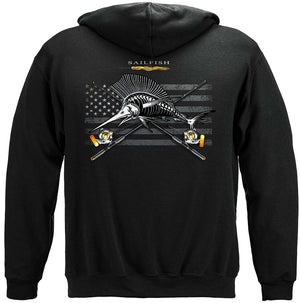More Picture, Black Flag Patriotic Sailfish Premium Hooded Sweat Shirt