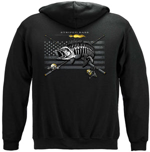 More Picture, Black Flag Patriotic Striped Bass Premium Hooded Sweat Shirt