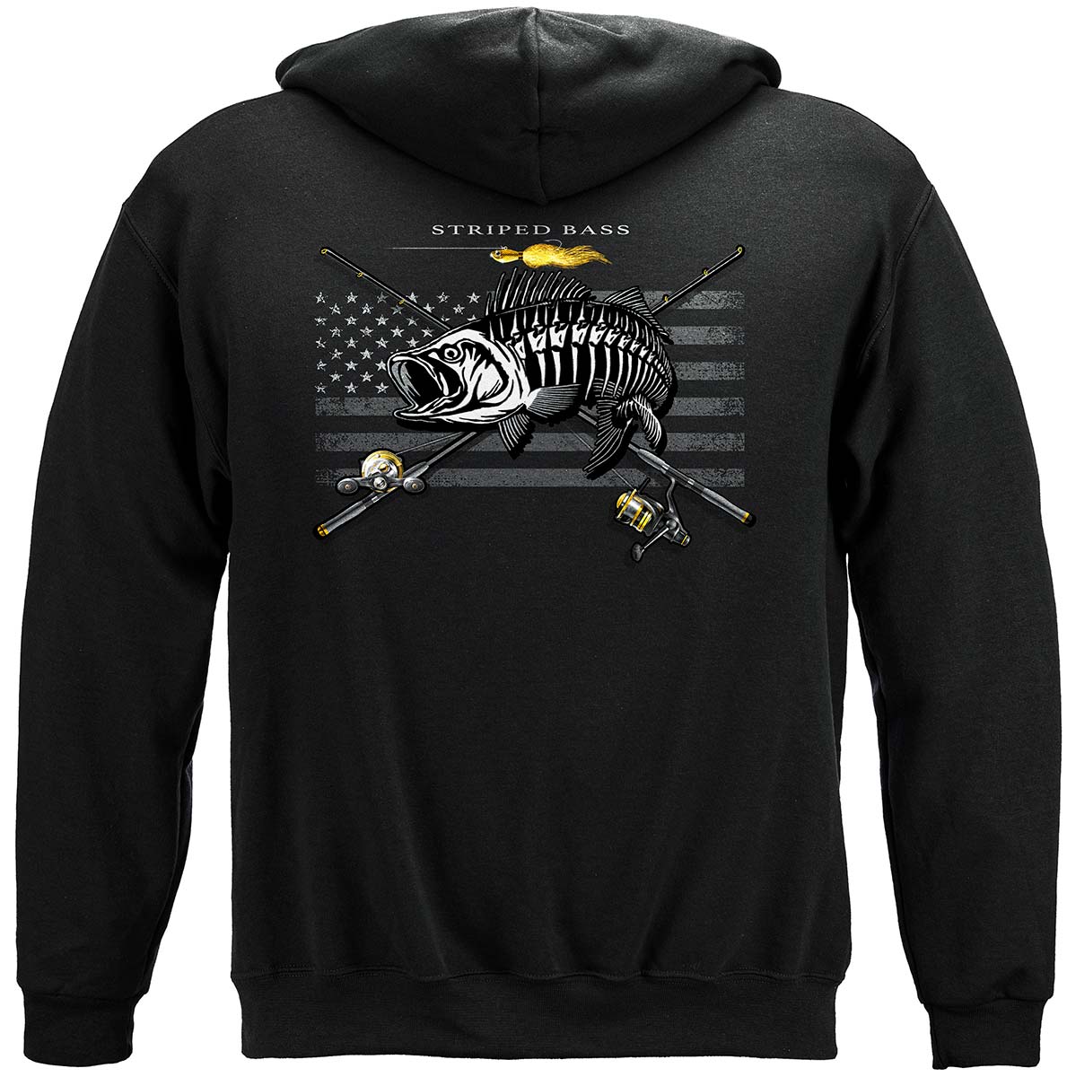 Black Flag Patriotic Striped Bass Premium Long Sleeves, Hoodie / X-Large