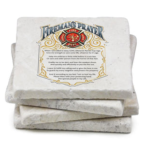 More Picture, Firefighter Fireman's Prayer Ivory Tumbled Marble 4IN x 4IN Coasters Gift Set