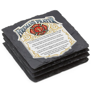 More Picture, Firefighter Fireman's Prayer Black Slate 4IN x 4IN Coasters Gift Set