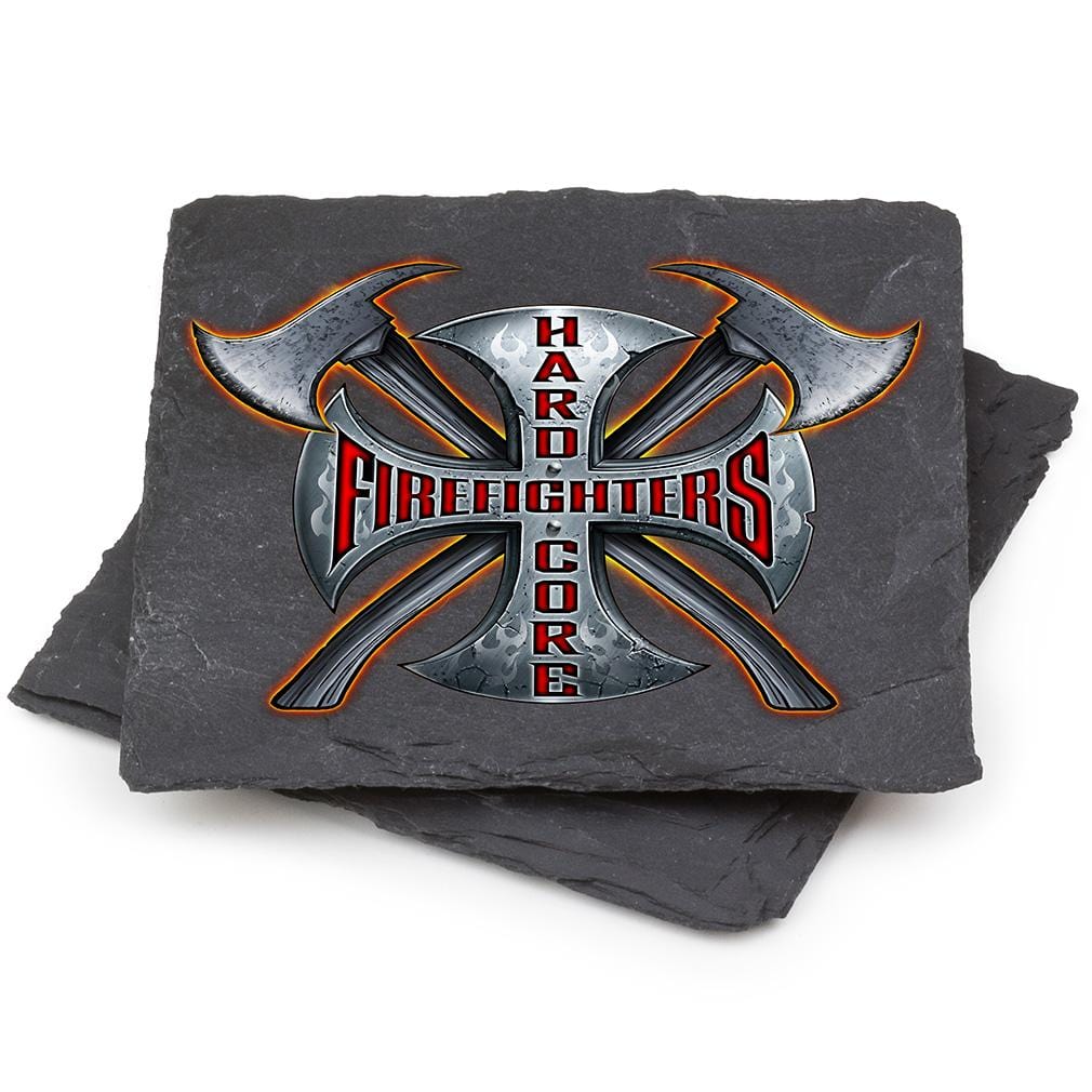 Hard Core Firefighter Black Slate 4IN x 4IN Coasters Gift Set